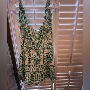 Amanda Uprichard Green and Cream Floral Dress With Built In Shorts